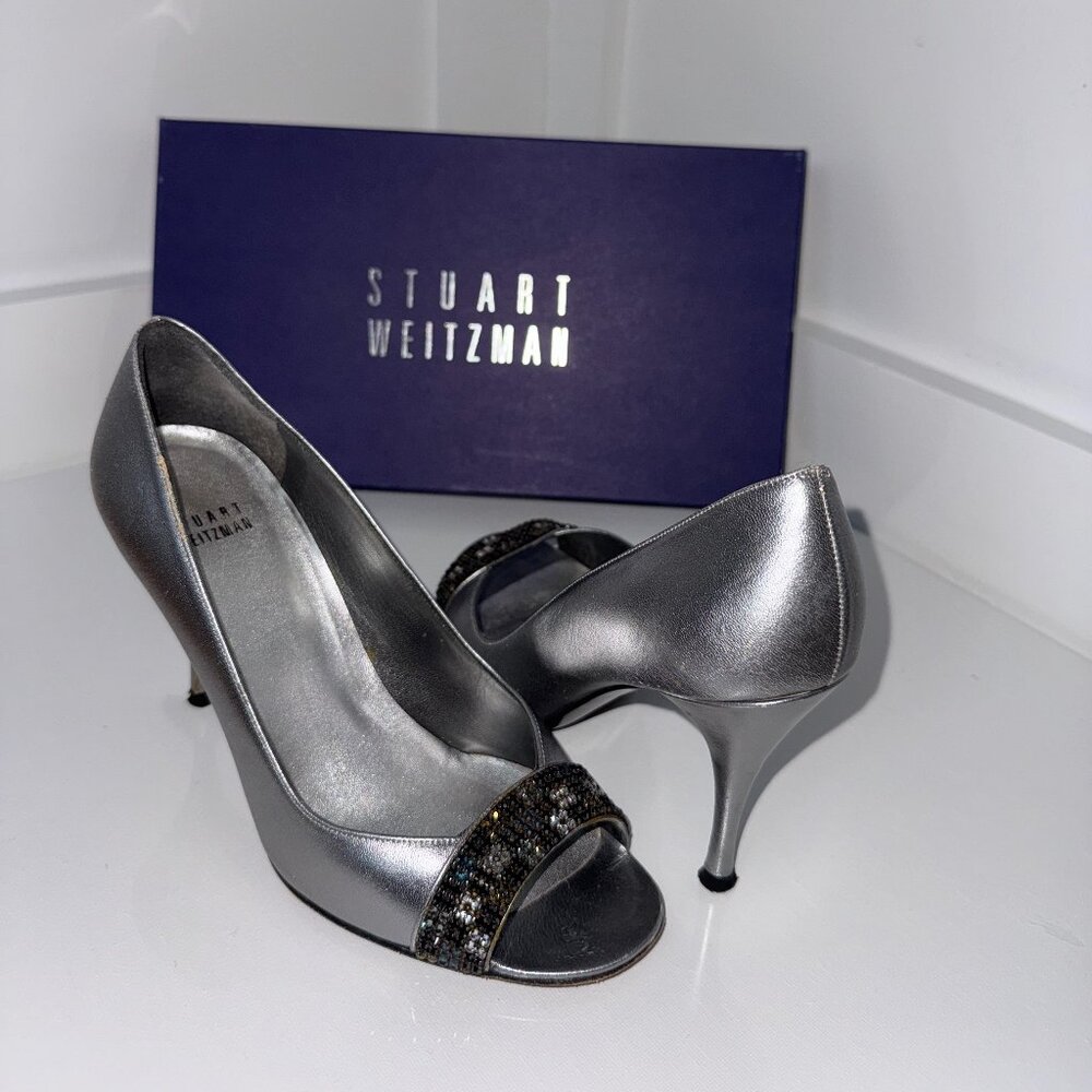 Stuart Weitzman - Abigail Peep Toe Embellished Heel